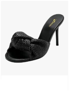 Zszszsu Black Chic Woven Knot Mule Stiletto High Heel Open Toe Slip On Sandal